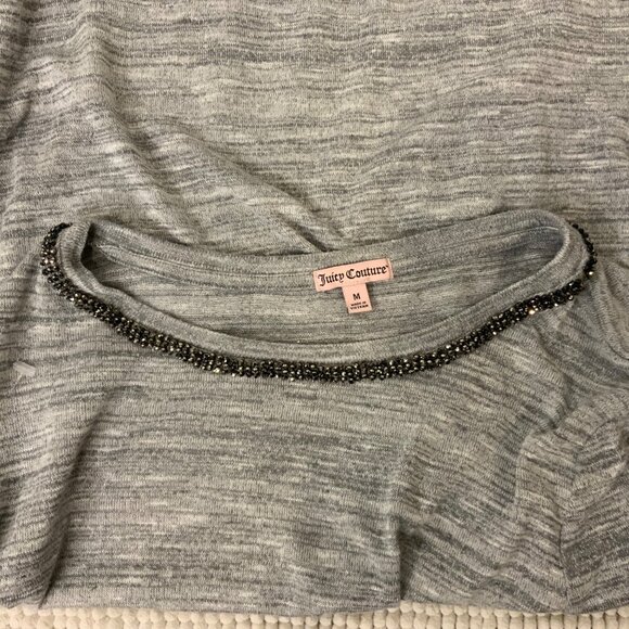 juicy Couture pull over tee long sleeve women's grey top round color embellished - Picture 5 of 8